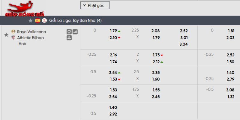 Tỷ lệ kèo Rayo Vallecano vs Athletic Bilbao